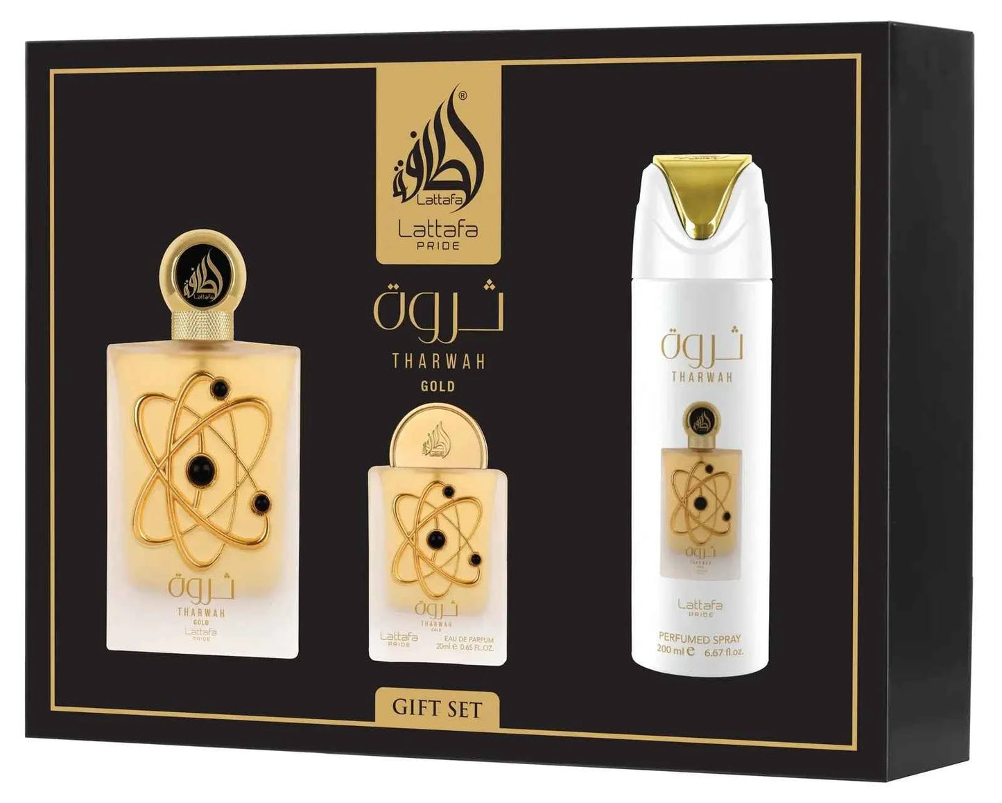 Coffret cadeau Tharwah Gold (3 pièces) - Lattafa Pride - PARFUM DUBAI STORE