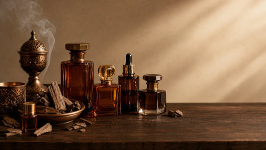 Composition éditoriale de parfums orientaux, oud et bakhour