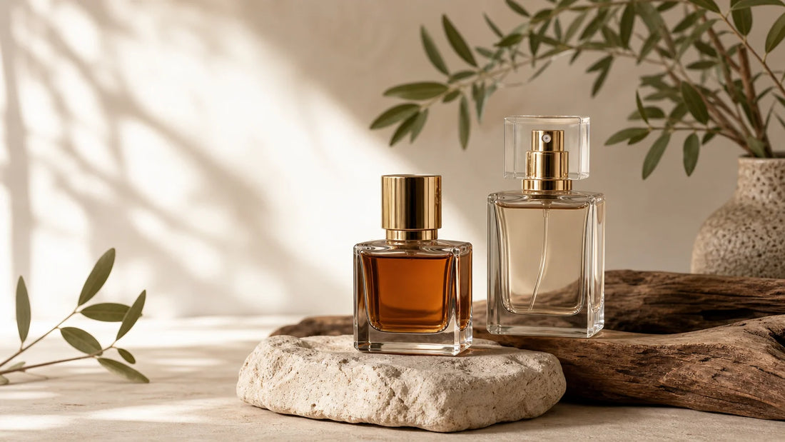 Comparaison visuelle entre un parfum arabe et une eau de parfum française