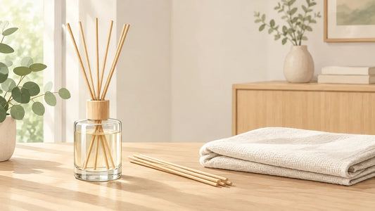 Flacon neutre et diffuseur à bâtonnets pour parfumer la maison