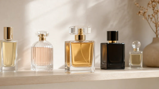 Assortiment de parfums présenté dans une boutique indépendante, pour illustrer le choix de fournisseurs en vue de la revente