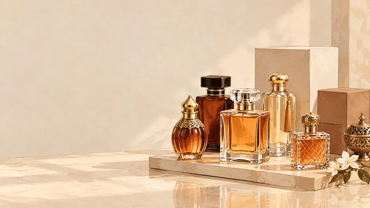 Composition de parfums arabes génériques pour illustrer un assortiment de boutique