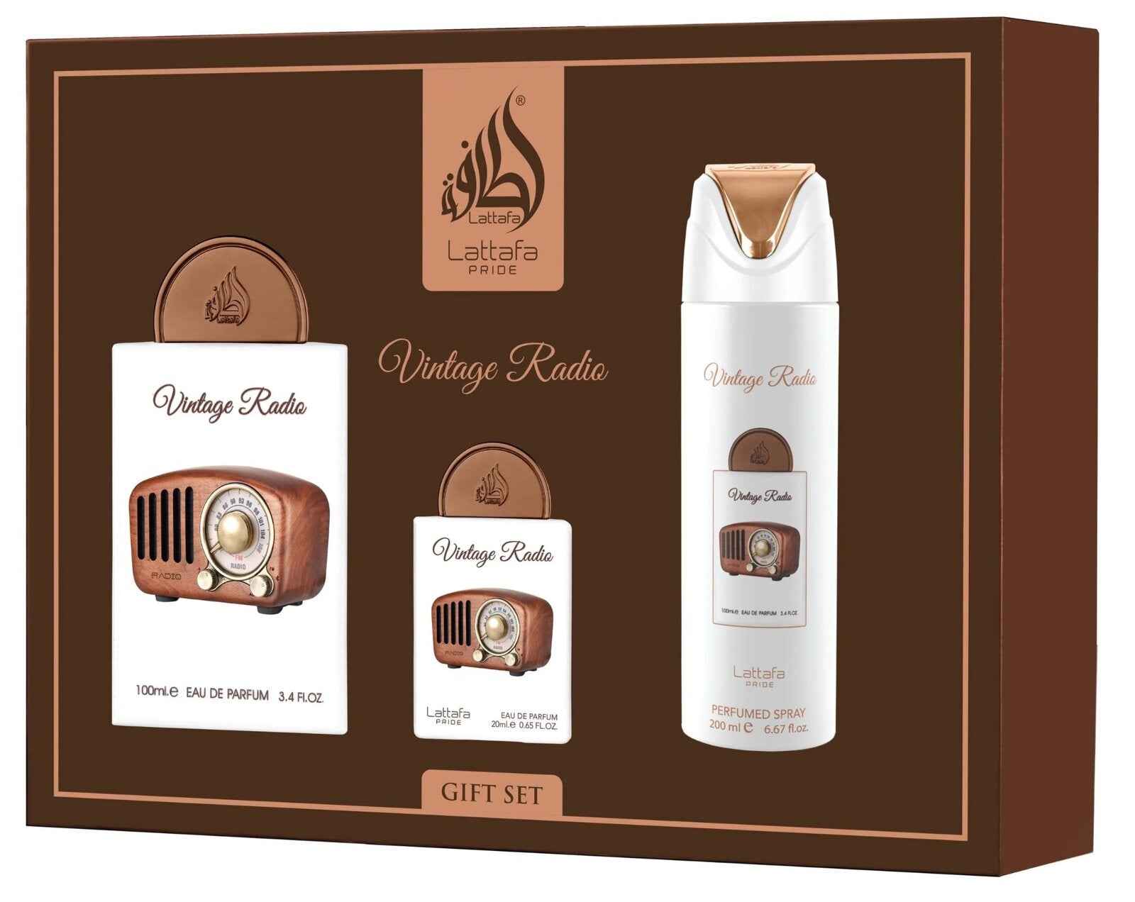 Coffret cadeau Vintage Radio (3 pièces) - Lattafa Pride - PARFUM DUBAI STORE