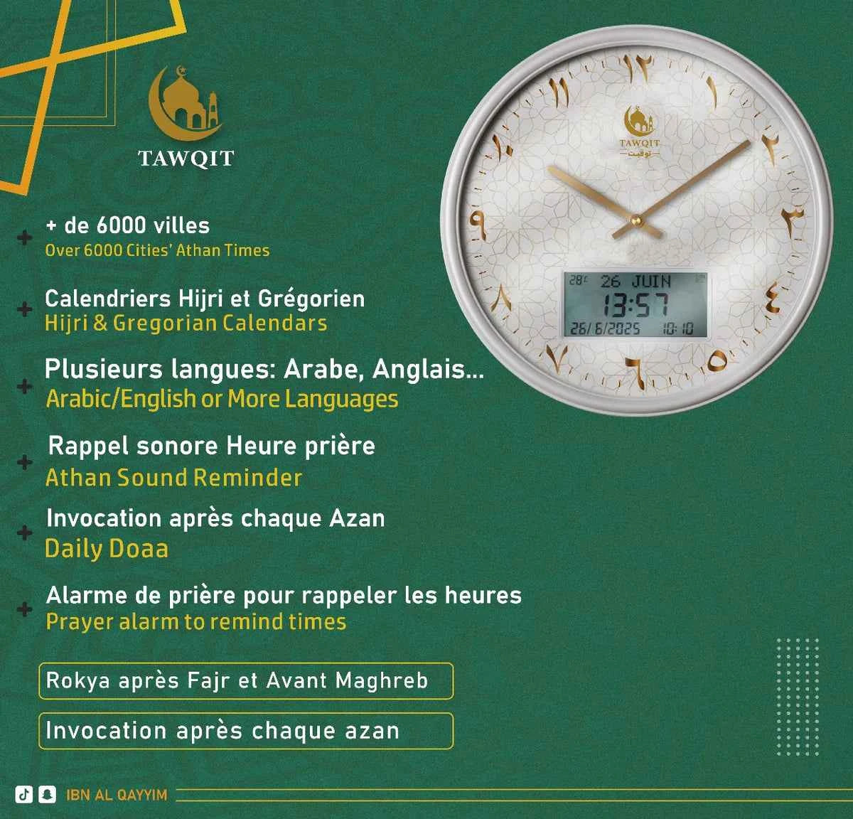 Horloge Azan TAWQIT : L'Excellence d'une Marque Française au Service de votre Spiritualité - PARFUM DUBAI STORE