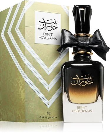 Bint Hooran 100 ml Ard Al Zaafaran, flacon noir a noeud noir et son etui dore
