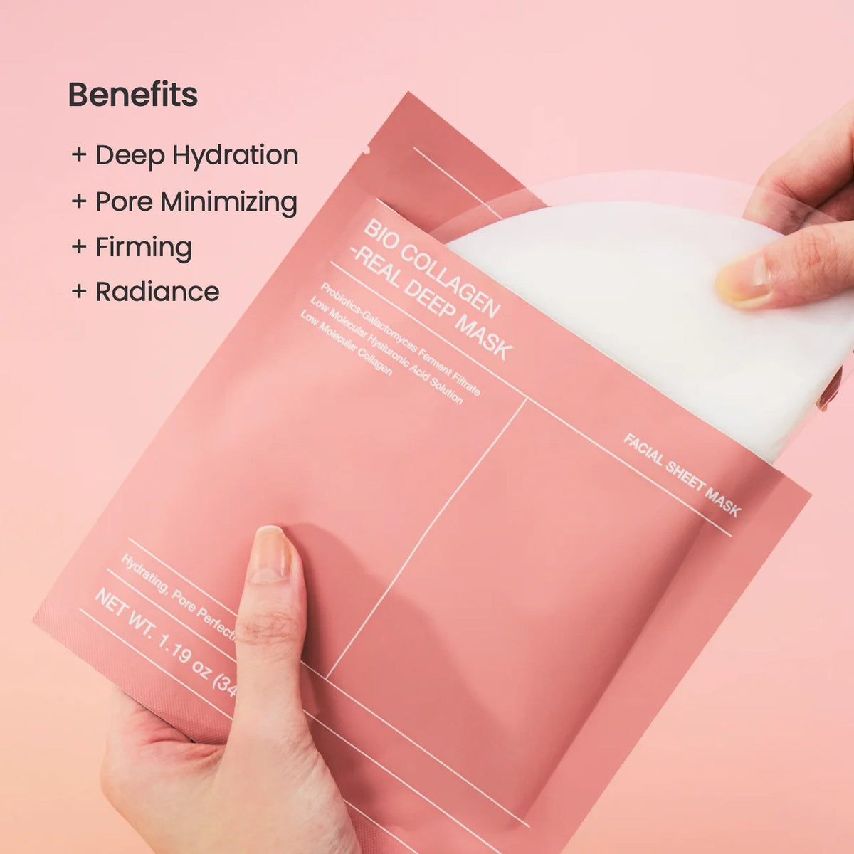 Masque hydrogel au collagène Biodance déplié, texture de gel translucide