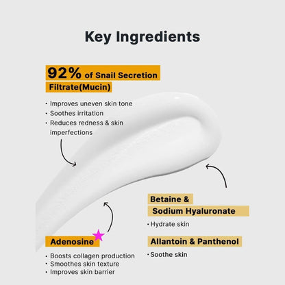 Texture de la crème à la mucine d'escargot COSRX Snail 92 sur la peau