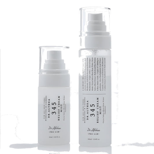 Brume 345 Relief Cream Mist Dr. Althea, format 60 ml à gauche et 100 ml à droite