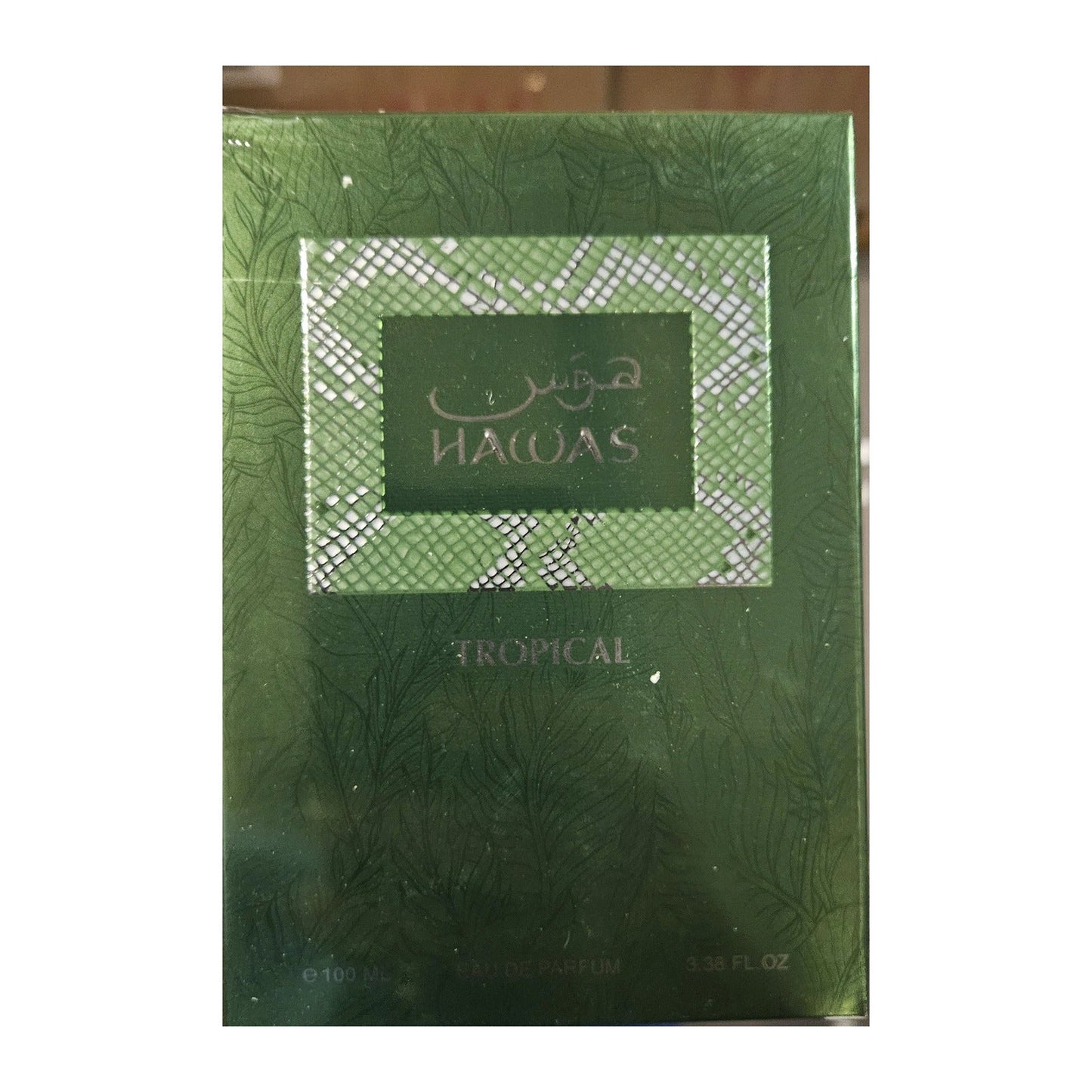 Hawas Tropical Rasasi coffret reçu en stock, flacon vert motif feuillage