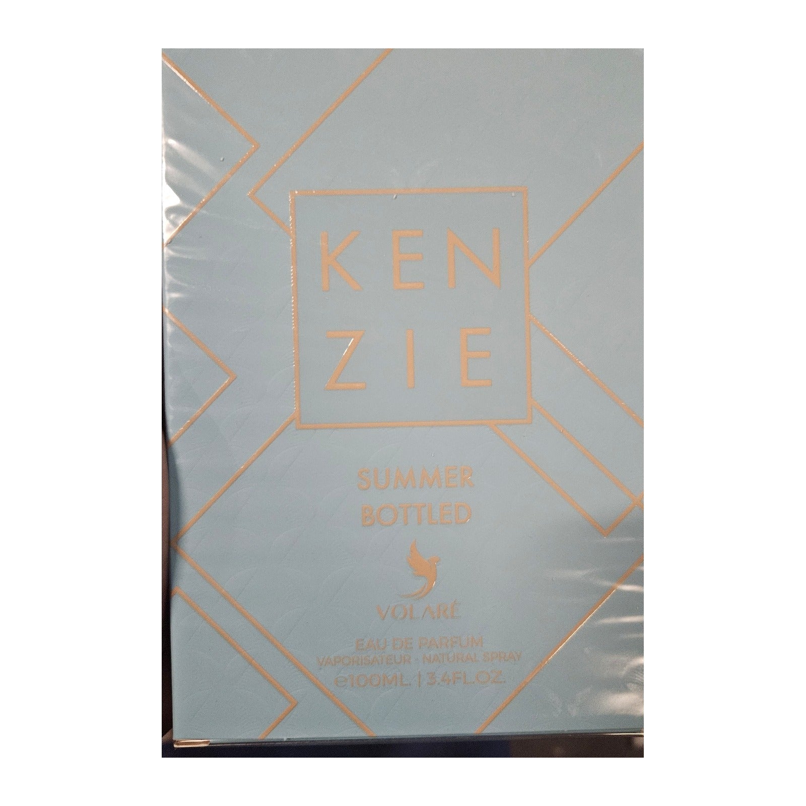 Kenzie Summer Bottled Volaré coffret reçu en stock, flacon bleu ciel géométrique