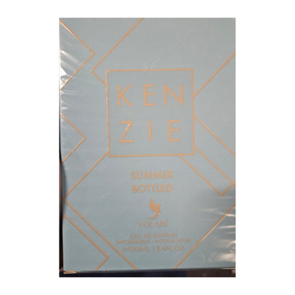 Kenzie Summer Bottled Volaré coffret reçu en stock, flacon bleu ciel géométrique