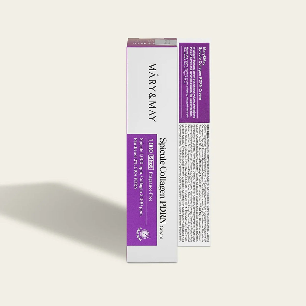 Détail de l'emballage de la crème aux spicules Mary&May Collagen PDRN