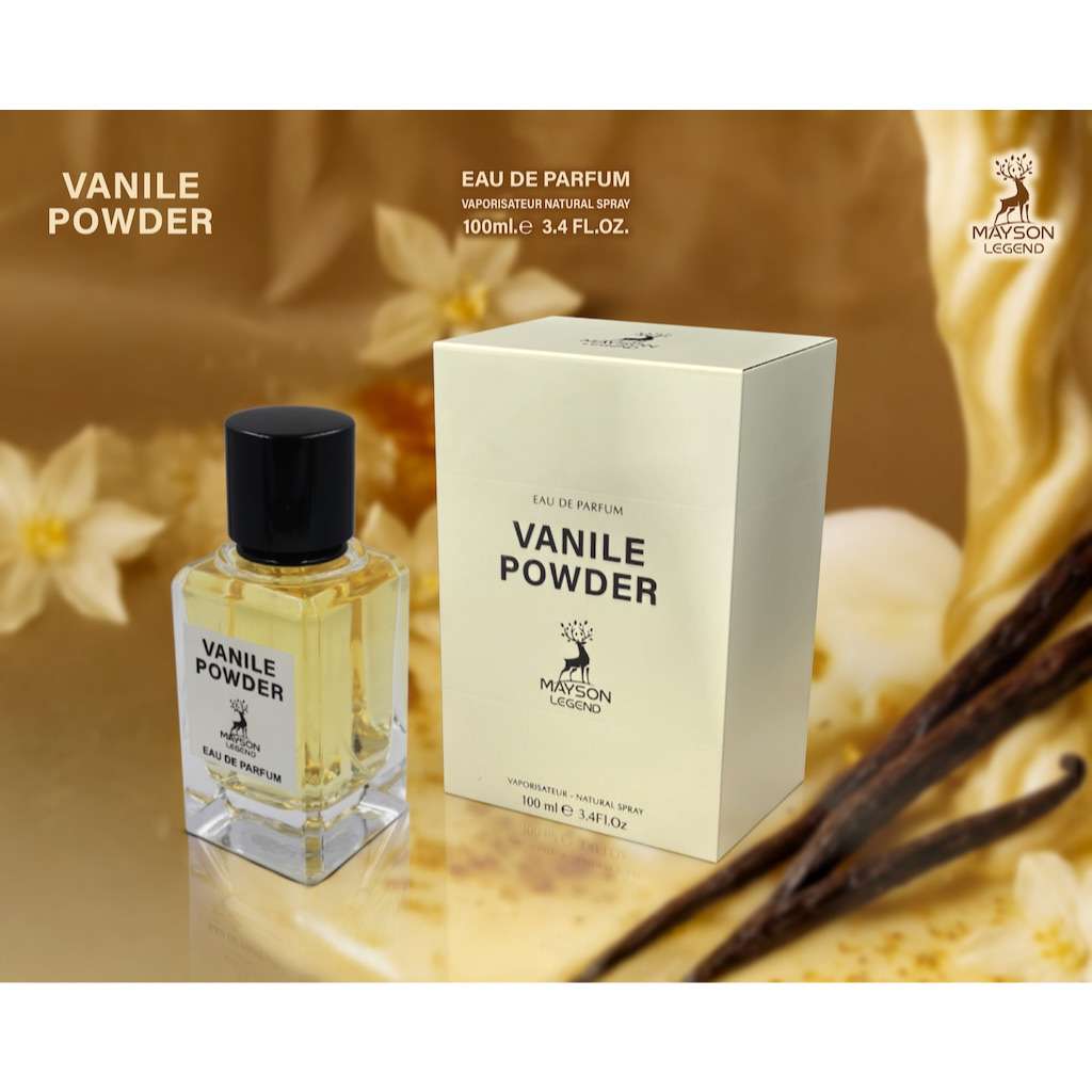 Eau de Parfum Vanile Powder 100 ml Mayson Legend, flacon doré carré bouchon noir