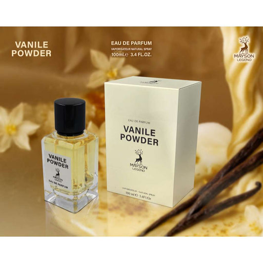 Eau de Parfum Vanile Powder 100 ml Mayson Legend, flacon doré carré bouchon noir