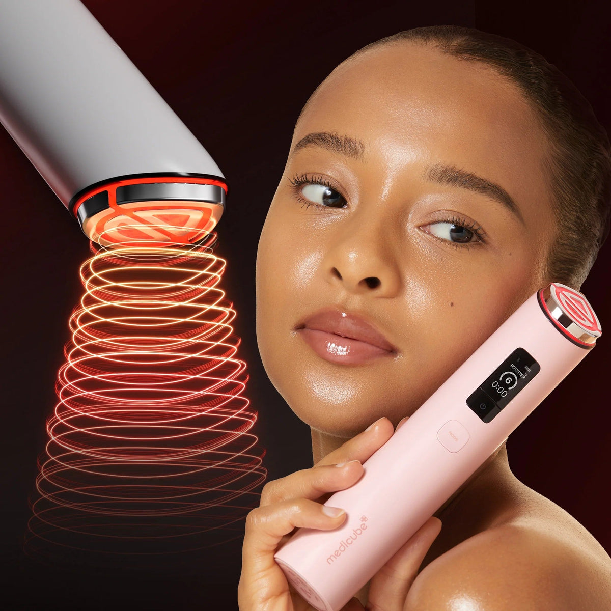 Tête de l'appareil visage Medicube Booster Pro X2 rose, vue de détail