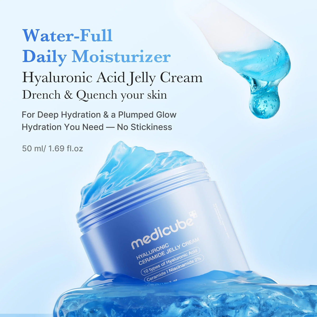 Texture gel bleue de la crème Medicube à l'acide hyaluronique, gros plan