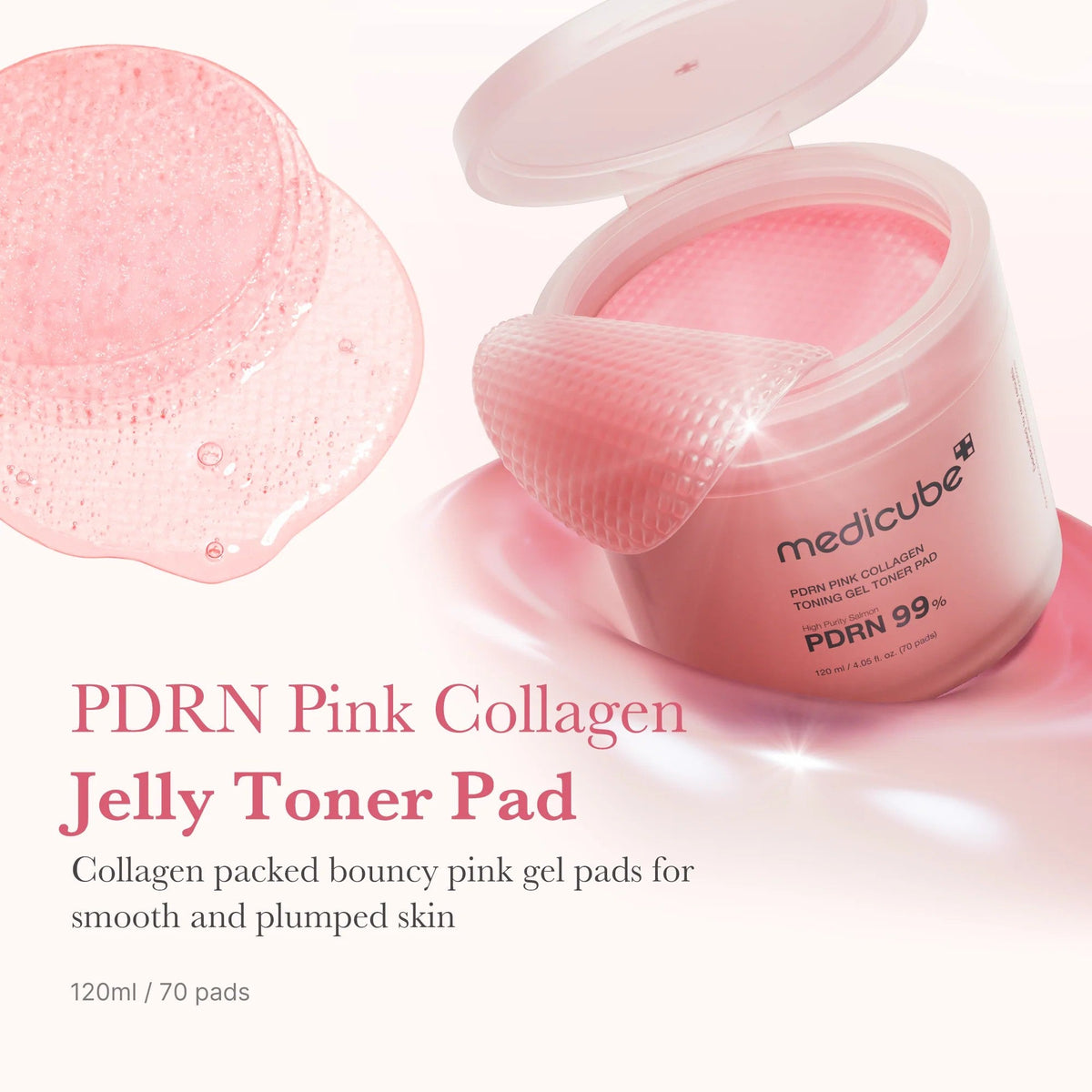 Pad en gel imbibé d'essence Medicube PDRN Pink Collagen, gros plan