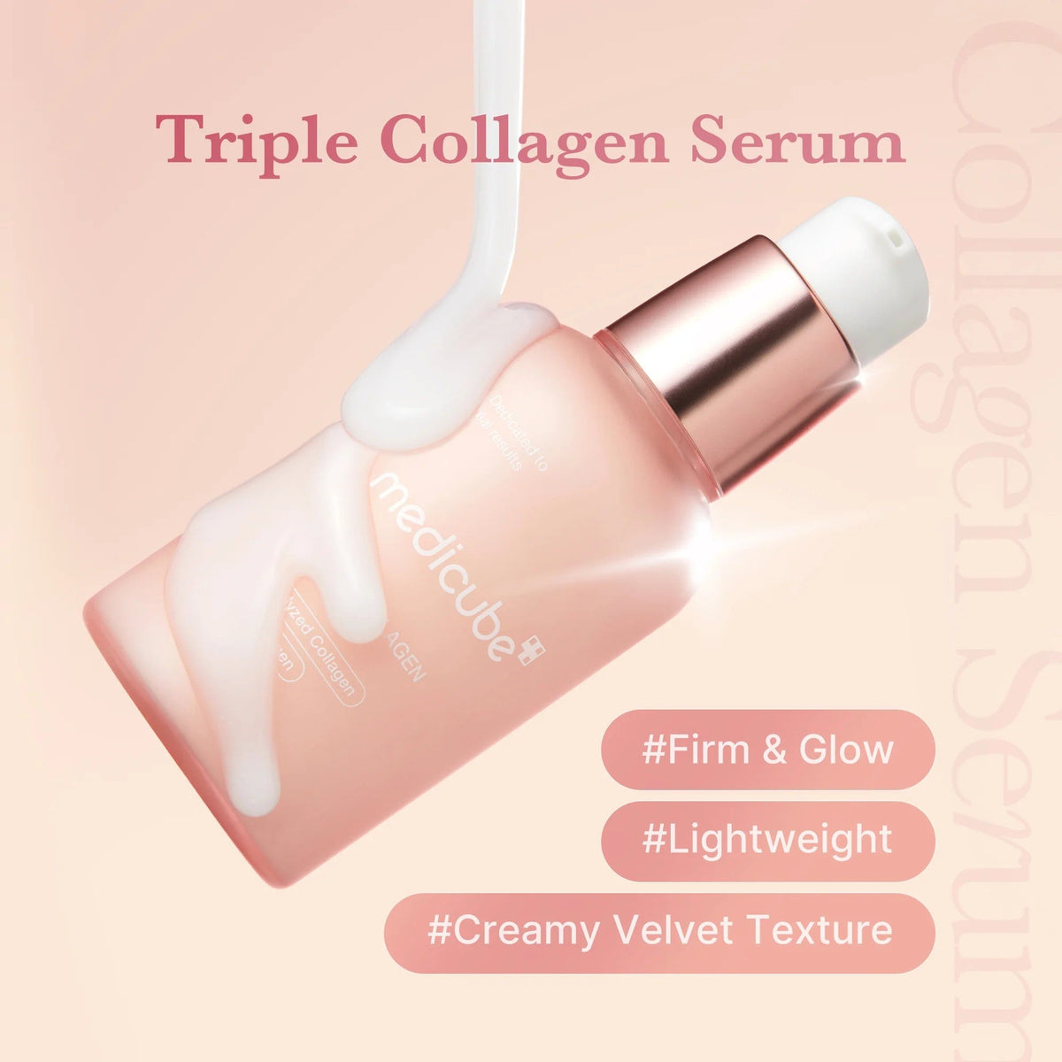 Texture lactée du sérum au collagène Medicube déposée sur la peau