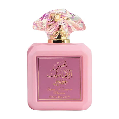 Flacon rose facetté Pink Blush Shams Al Emarat Khususi d'Ard Al Zaafaran, bouchon en forme de fleur