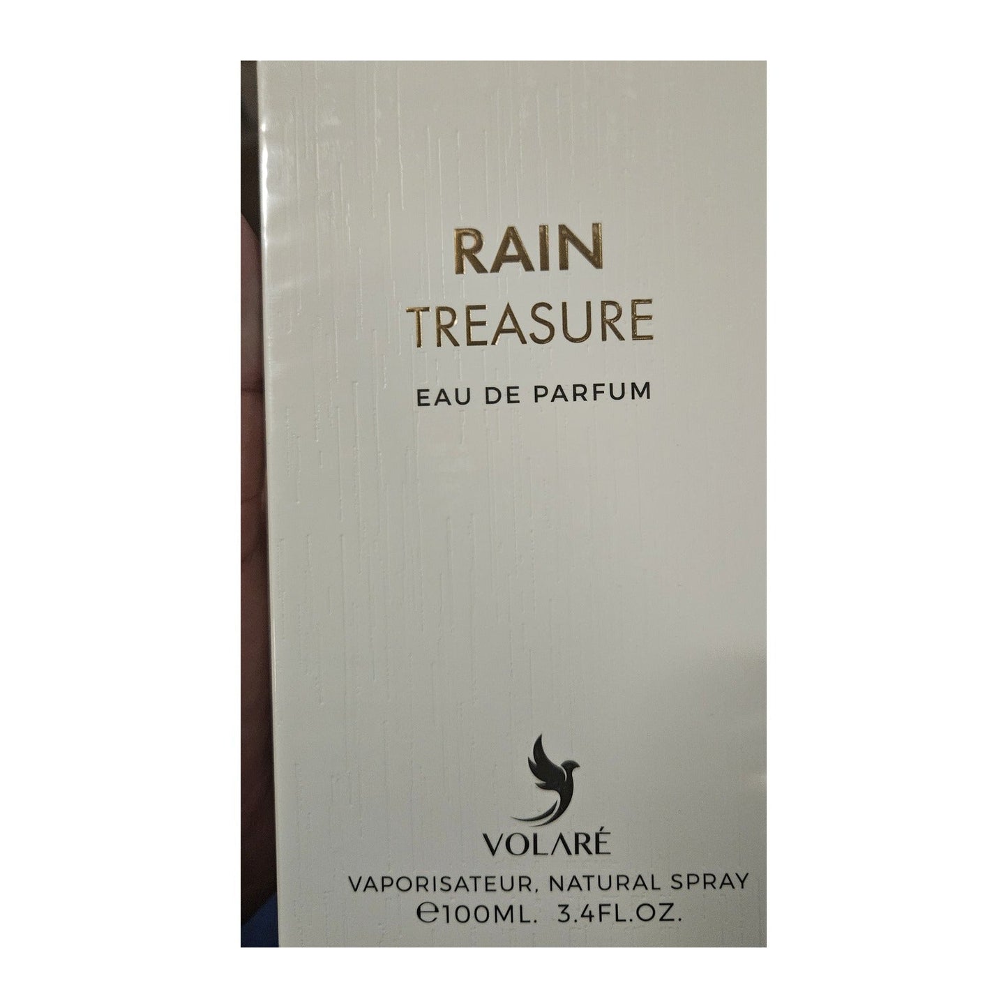 Rain Treasure Volaré coffret reçu en stock, flacon blanc épuré