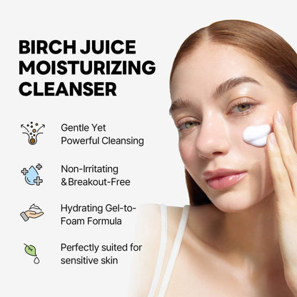 Texture gel du Birch Juice Moisturizing Cleanser Round Lab avant émulsion
